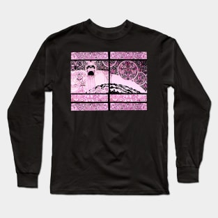 PINK BLACK SKULL, BUTTERFLIES,OWLS AND FANTASTIC CREATURES Psychedelic Fantasy Long Sleeve T-Shirt